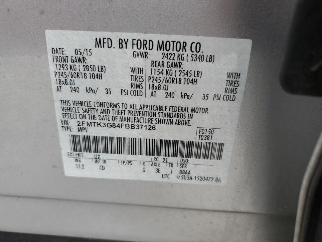 2FMTK3G84FBB37126 - 2015 FORD EDGE SE SILVER photo 13