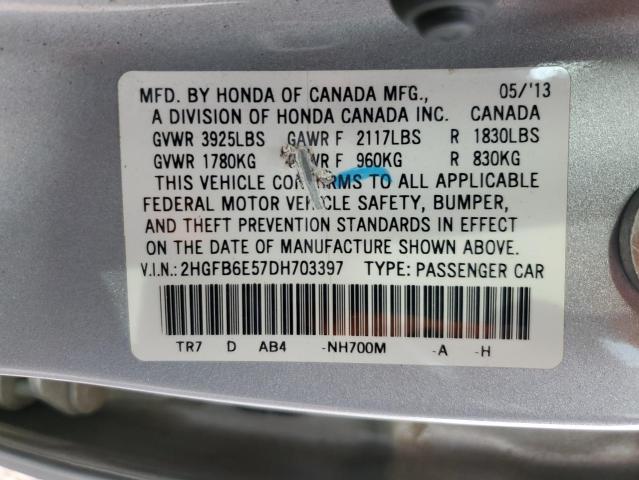 2HGFB6E57DH703397 - 2013 HONDA CIVIC SI SILVER photo 12