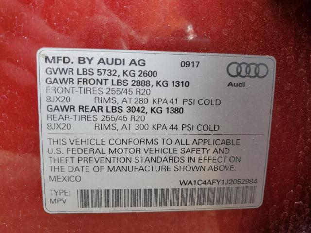 WA1C4AFY1J2052984 - 2018 AUDI SQ5 PRESTIGE BURGUNDY photo 12