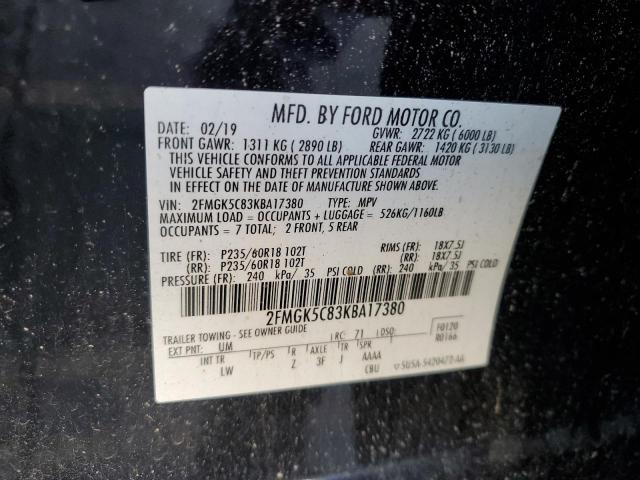 2FMGK5C83KBA17380 - 2019 FORD FLEX SEL BLACK photo 13