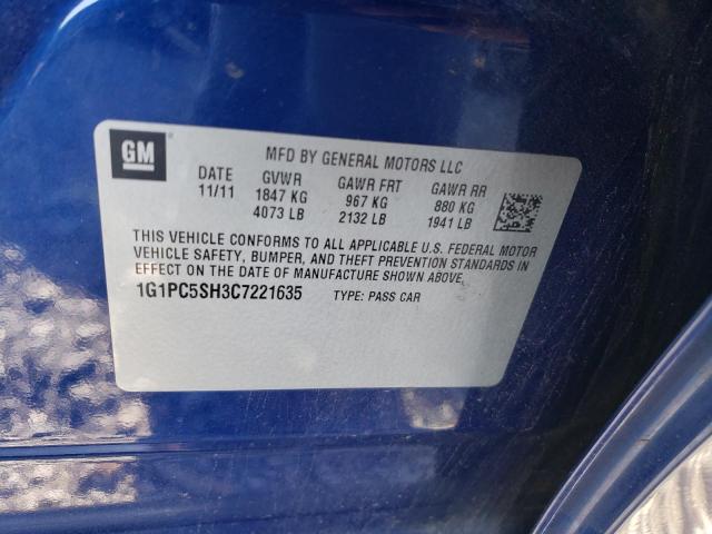 1G1PC5SH3C7221635 - 2012 CHEVROLET CRUZE LS BLUE photo 12