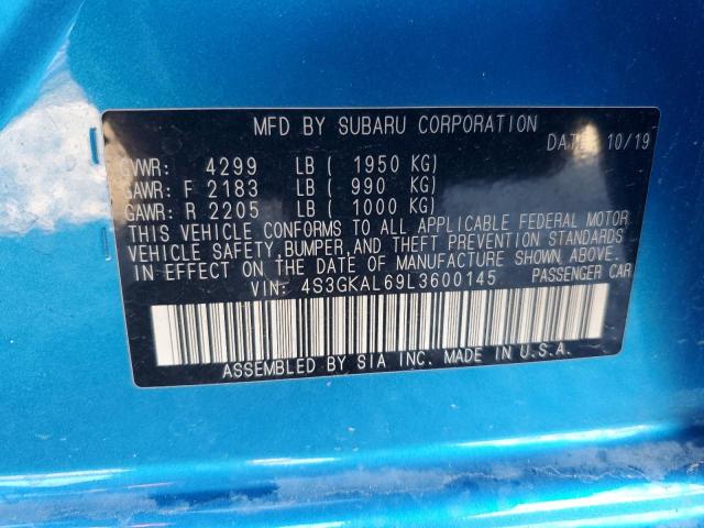 4S3GKAL69L3600145 - 2020 SUBARU IMPREZA SPORT BLUE photo 12