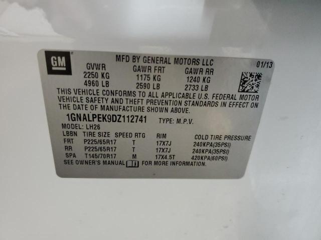 1GNALPEK9DZ112741 - 2013 CHEVROLET EQUINOX LT WHITE photo 13