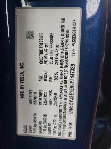 5YJ3E1EA9PF447329 - 2023 TESLA MODEL 3 BLUE photo 13