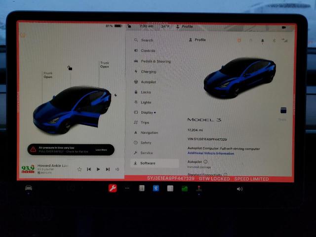 5YJ3E1EA9PF447329 - 2023 TESLA MODEL 3 BLUE photo 9