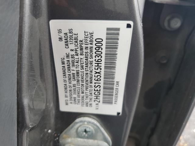 2HGES165X5H630900 - 2005 HONDA CIVIC LX GRAY photo 12