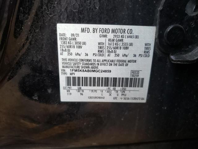 1FM5K8AB0MGC24859 - 2021 FORD EXPLORER POLICE INTERCEPTOR 黑色 照片 12