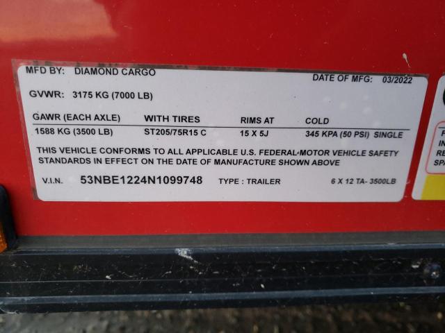 53NBE1224N1099748 - 2022 TRAIL KING ENCLOSED წითელი ფოტო 10