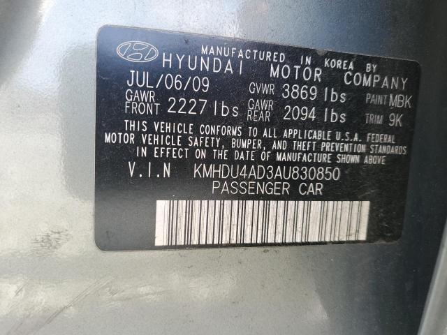 KMHDU4AD3AU830850 - 2010 HYUNDAI ELANTRA BLUE GRAY photo 12