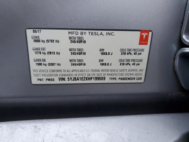 5YJSA1E2XHF199559 - 2017 TESLA MODEL S ვერცხლისფერი ფოტო 12