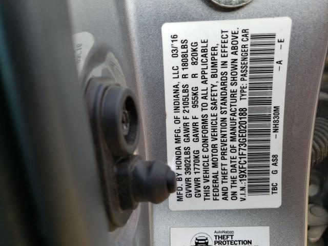 19XFC1F73GE020188 - 2016 HONDA CIVIC EXL ვერცხლისფერი ფოტო 12