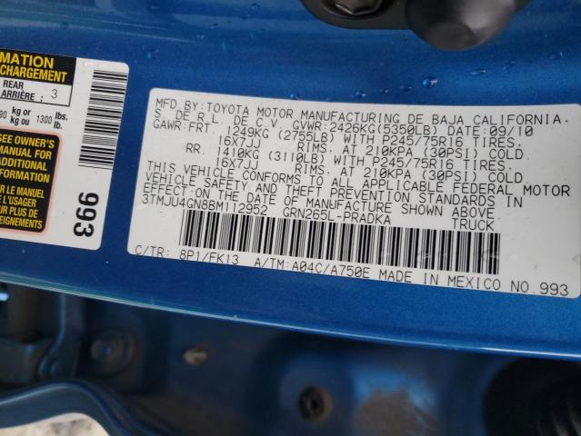 3TMJU4GN8BM112952 - 2011 TOYOTA TACOMA DOUBLE CAB PRERUNNER BLUE photo 12