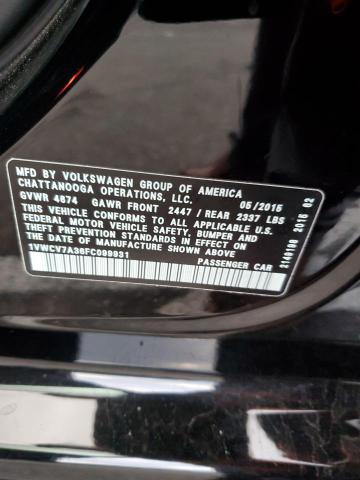 1VWCV7A36FC099931 - 2015 VOLKSWAGEN PASSAT SEL BLACK photo 12