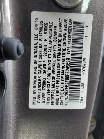 19XFB2F96FE249599 - 2015 HONDA CIVIC EXL ნაცრისფერი ფოტო 12