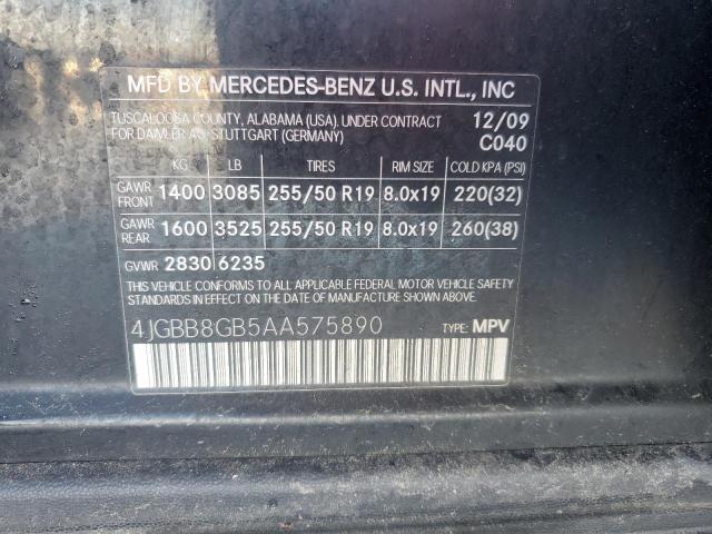 4JGBB8GB5AA575890 - 2010 MERCEDES-BENZ ML 350 4MATIC BLACK photo 13