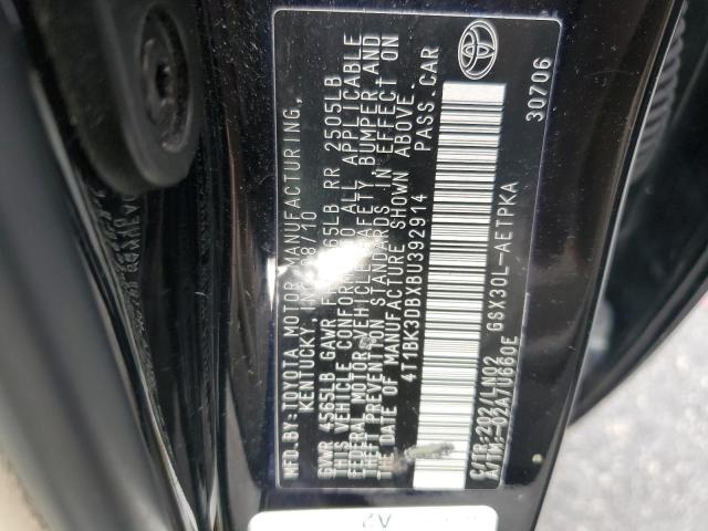 4T1BK3DBXBU392914 - 2011 TOYOTA AVALON BASE BLACK photo 12