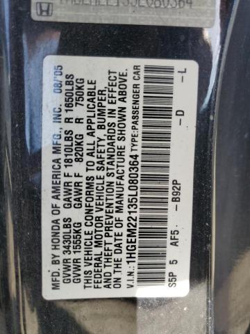 1HGEM22135L080364 - 2005 HONDA CIVIC DX VP Սև լուսանկար 12