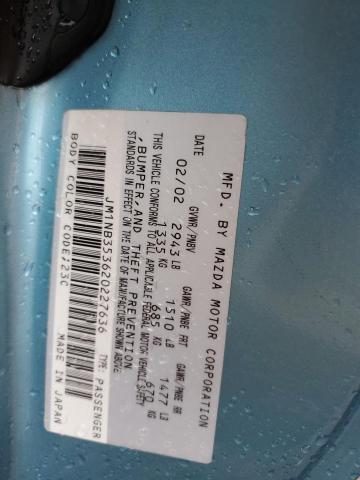 JM1NB353620227636 - 2002 MAZDA MX-5 MIATA BASE TURQUOISE photo 12