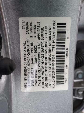 2HGFC2F57HH558534 - 2017 HONDA CIVIC LX SILVER photo 12