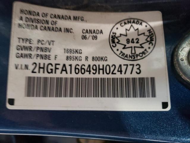 2HGFA16649H024773 - 2009 HONDA CIVIC LX-S 蓝色 照片 12