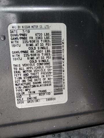 JN8AT2MV4LW109936 - 2020 NISSAN ROGUE S GRAY photo 13