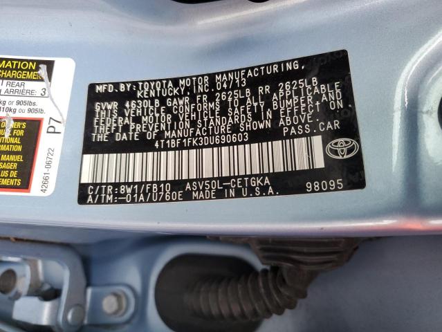 4T1BF1FK3DU690603 - 2013 TOYOTA CAMRY L BLUE photo 13