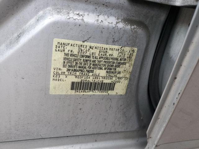 3N1AB6AP9CL758202 - 2012 NISSAN SENTRA 2.0 SILVER photo 12