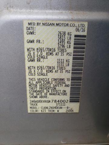 1N6AD0EVXGN784002 - 2016 NISSAN FRONTIER S SILVER photo 12