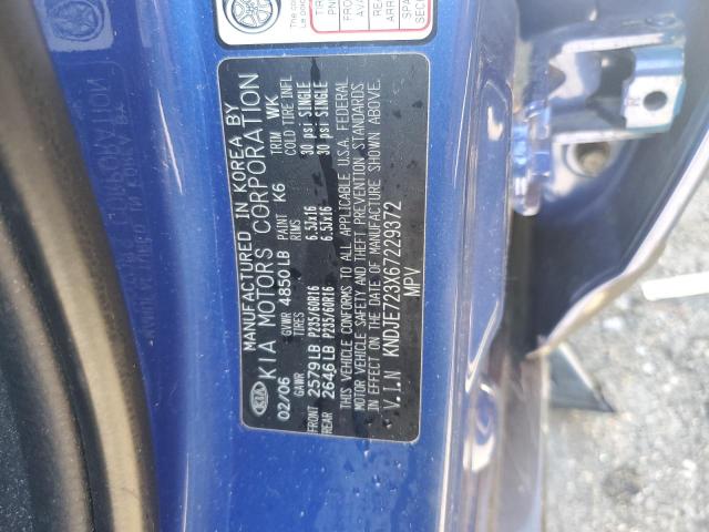 KNDJE723X67229372 - 2006 KIA NEW SPORTA BLUE photo 12