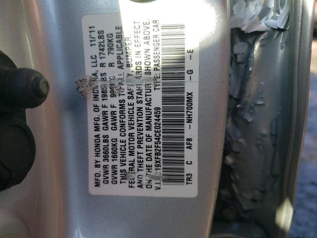 19XFB2F54CE024459 - 2012 HONDA CIVIC LX SILVER photo 12