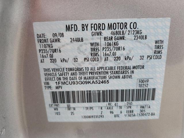 1FMCU93G09KA52465 - 2009 FORD ESCAPE XLT SILVER photo 13