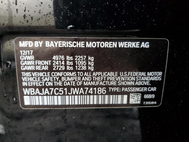 WBAJA7C51JWA74186 - 2018 BMW 530 XI BLACK photo 12