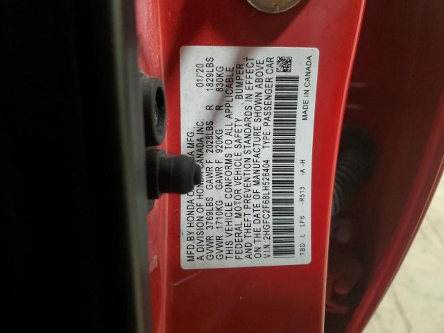 2HGFC2F68LH526404 - 2020 HONDA CIVIC LX RED photo 13