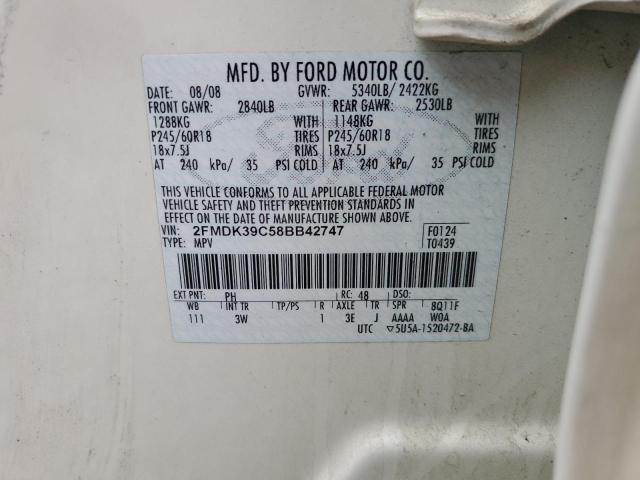 2FMDK39C58BB42747 - 2008 FORD EDGE LIMITED CREAM photo 13