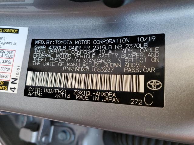 JTNKHMBX7L1063237 - 2020 TOYOTA C-HR XLE GRAY photo 12