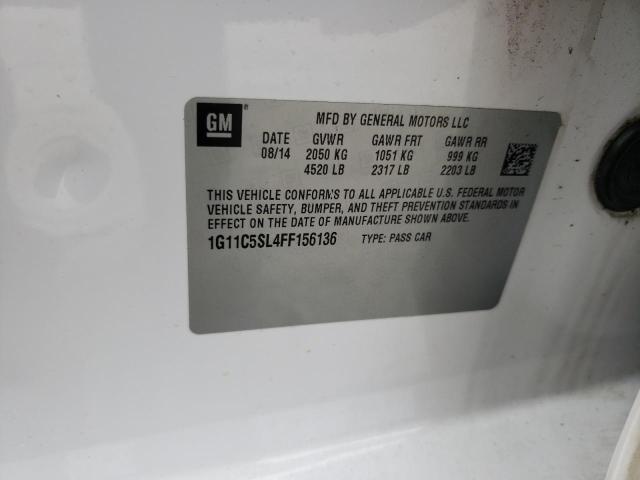 1G11C5SL4FF156136 - 2015 CHEVROLET MALIBU 1LT Ақ фото 12