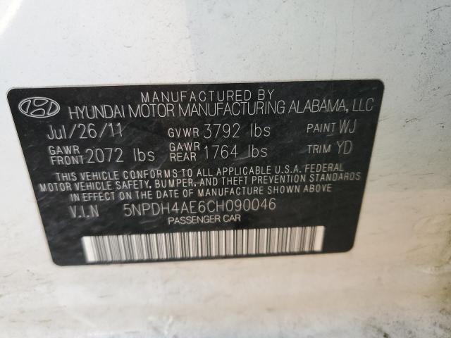 5NPDH4AE6CH090046 - 2012 HYUNDAI ELANTRA GLS WHITE photo 13