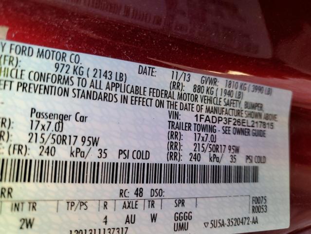 1FADP3F26EL217815 - 2014 FORD FOCUS SE MAROON photo 12