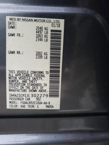 1N4AZ1CP1JC302279 - 2018 NISSAN LEAF S CHARCOAL photo 12