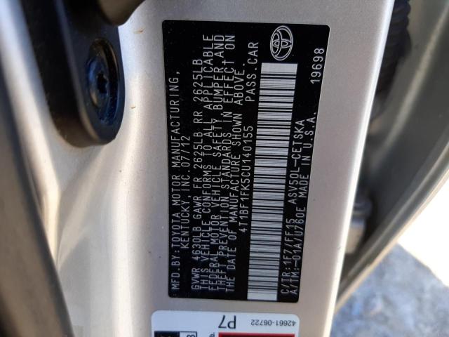 4T1BF1FK5CU140155 - 2012 TOYOTA CAMRY BASE SILVER photo 12