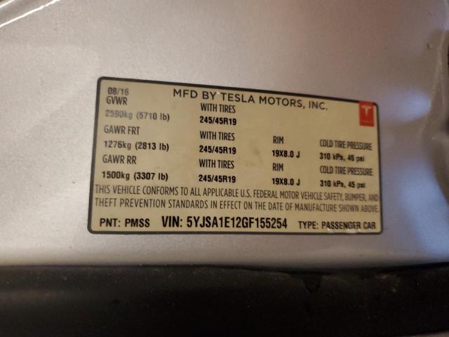5YJSA1E12GF155254 - 2016 TESLA MODEL S SILVER photo 13
