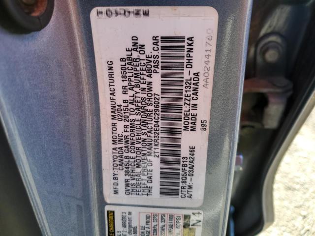 2T1KR32E04C296027 - 2004 TOYOTA COROLLA MA XR BLUE photo 13