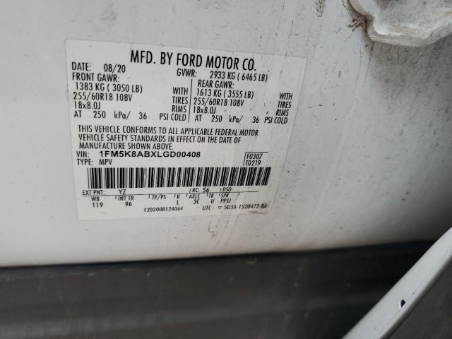 1FM5K8ABXLGD00408 - 2020 FORD EXPLORER POLICE INTERCEPTOR Blanc photo 13