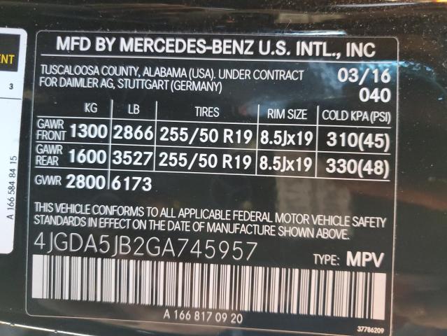 4JGDA5JB2GA745957 - 2016 MERCEDES-BENZ GLE 350 BLACK photo 14