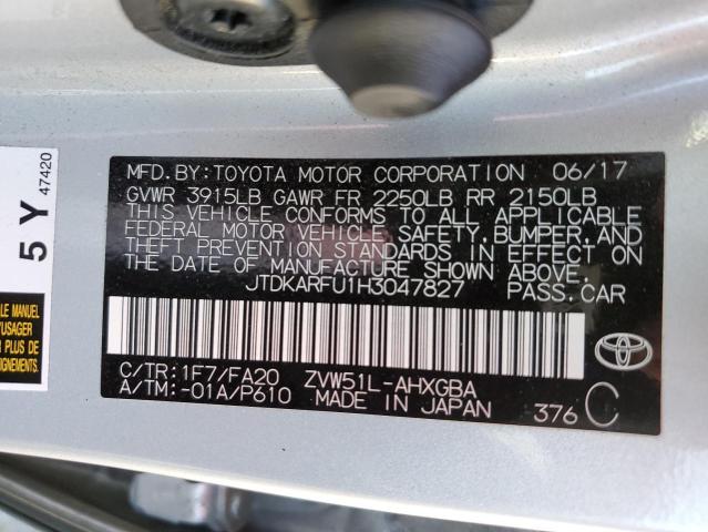 JTDKARFU1H3047827 - 2017 TOYOTA PRIUS SILVER photo 12