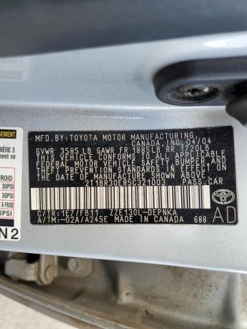 2T1BR30E85C321003 - 2005 TOYOTA COROLLA CE SILVER photo 12