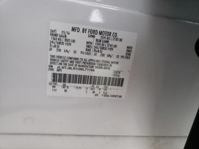 2LMTJ8LR1GBL71194 - 2016 LINCOLN MKX RESERVE 白色 照片 12