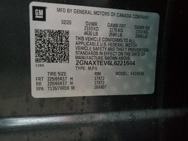 2GNAXTEV6L6221644 - 2020 CHEVROLET EQUINOX LT GRAY photo 13