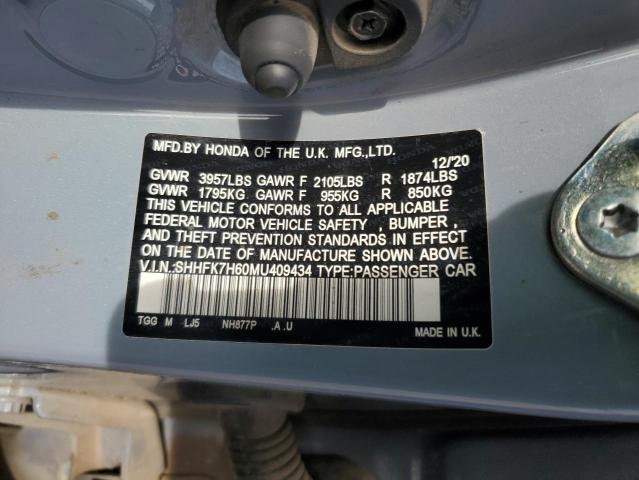 SHHFK7H60MU409434 - 2021 HONDA CIVIC EX GRAY photo 13