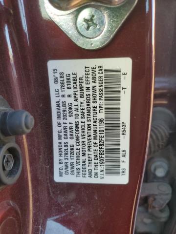 19XFB2F82FE101196 - 2015 HONDA CIVIC EX BURGUNDY photo 12